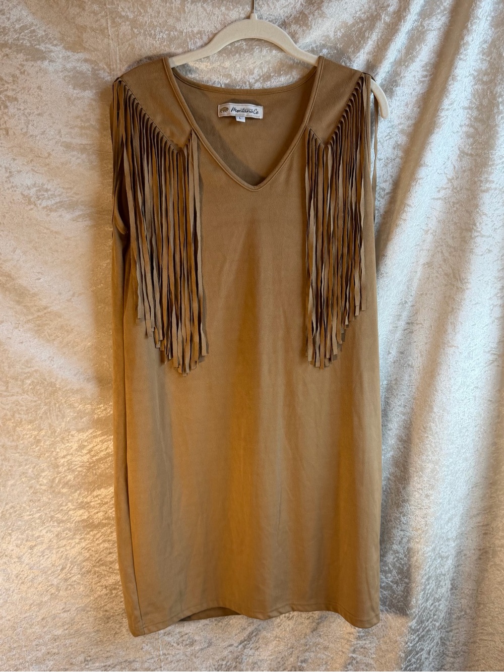 Montana Co. Tan Suede Fringe Western Midi Dress Size L - Picture 6 of 7